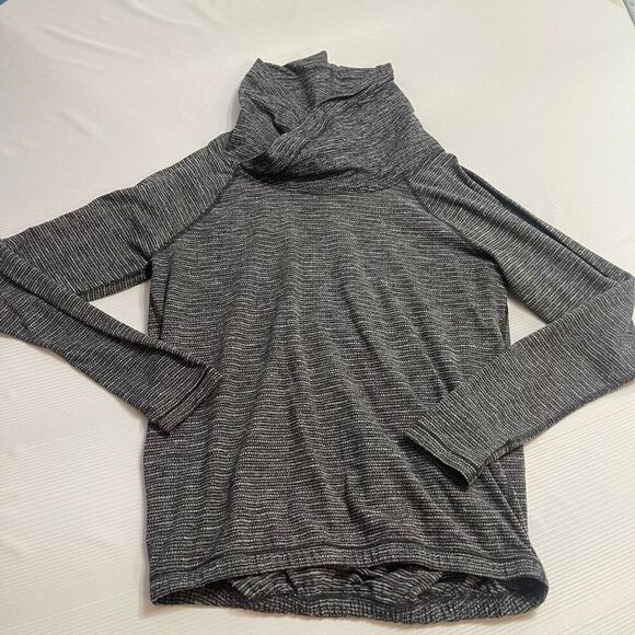 LULULEMON Top L Healthy Heart Pullover Coco Pique Cowl Neck Thumbholes Dark Grey - Picture 1 of 8